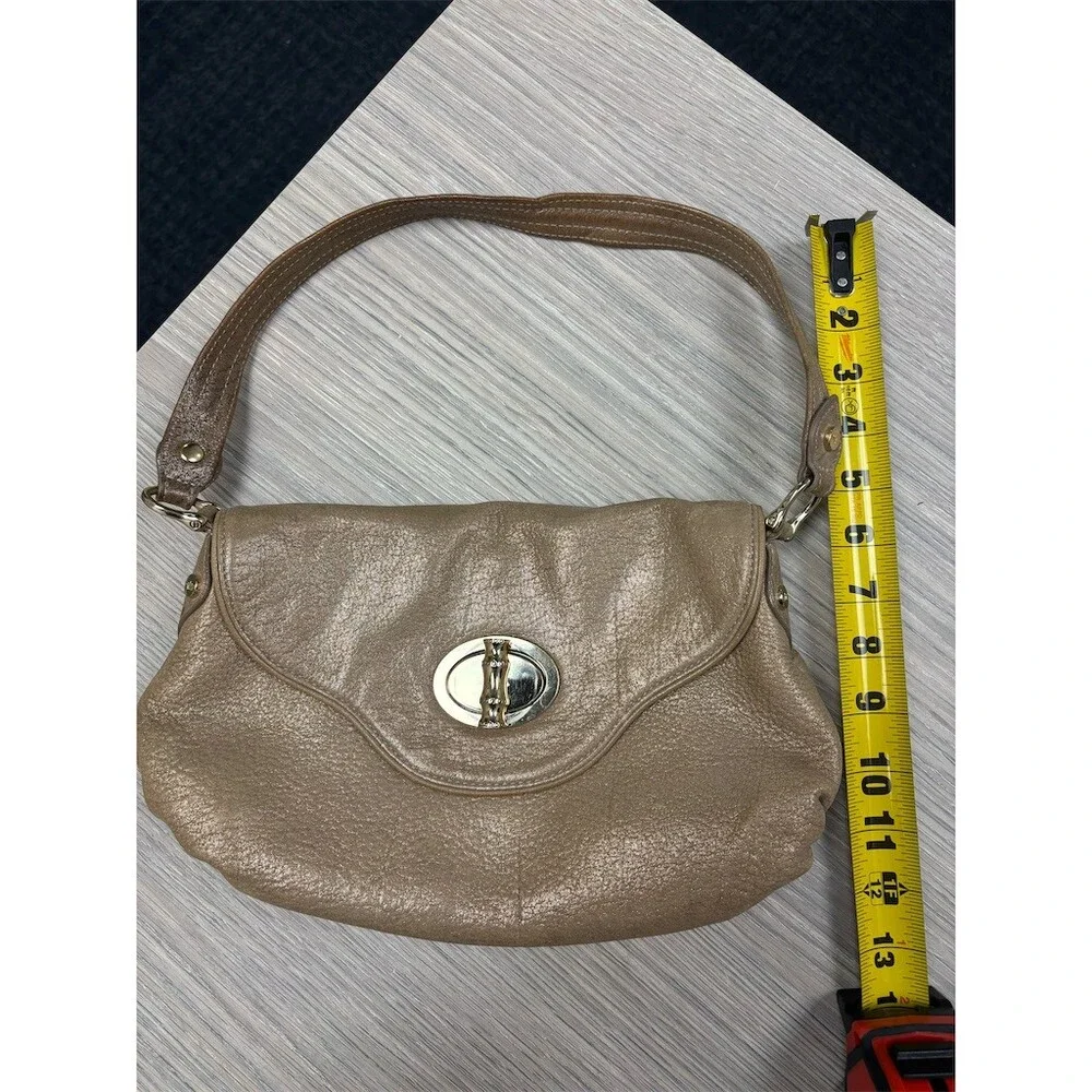 Elaine Turner Shoulder Bag Womens Medium Metallic Taupe Turnlock